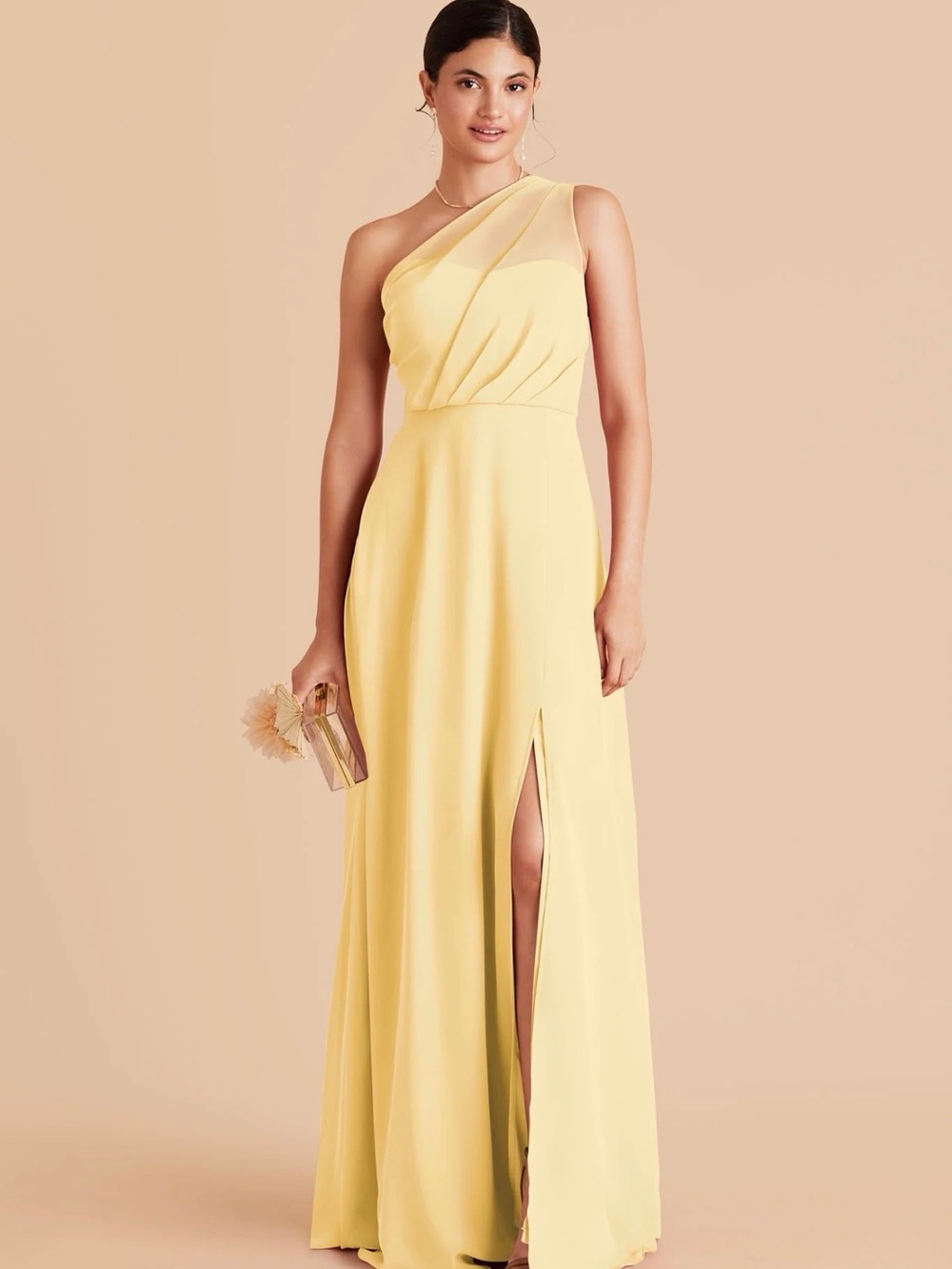 Birdy Grey One-Shoulder Cream Chiffon Gown